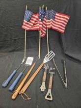 Get the barbecue ready - Fourth of July flags and Grilling tools