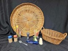 VINTAGE BARWARE AND WOVEN BASKETS