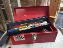 Vintage Fire Engine Red Toolbox with Contents