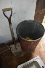 Garbage Can and Spade Shovel