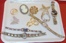 Variety: Costume Pins and Watches.