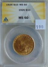 1926 $10 Gold Indian ANACS MS60.