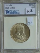1953-D Franklin Half Dollar Tru Grade MS64.