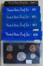5 U.S. Proof Sets: 1970, 1971, 1971, 1972, 1973.