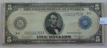Series 1914 $5 Federal Reserve Note Phila PA.