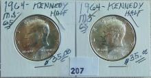 2 1964 MS Kennedy Half Dollars.