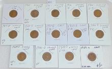 14 Wheat Cents 1909VDB - 1939-S (some better dates