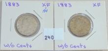 1883, 1883 "V" Nickels type 1 "No Cents" XF-AU, XF