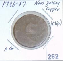 1786-87 New Jersey Copper AG (narrow shield).