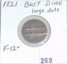 1821 Bust Dime F-12+ (large date).