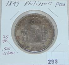 1897 Philippines Peso .900 Silver 25 grams.