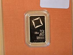 GOLD! Valcambi Suisse fractional 2.5 gram .9999 fine Gold bar