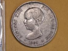 1889 Spain silver 5 pesetas
