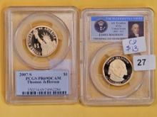 Two GEM PCGS Proof 69 Deep Cameo Presidential Dollars