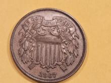 Nice 1867 Two Cent piece in About Uncirculated