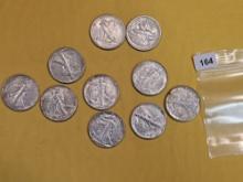 Ten mixed silver Walking Liberty Half Dollars