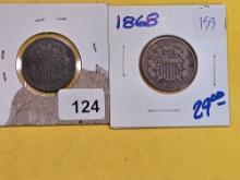 1864 and 1868 Two Cent pieces
