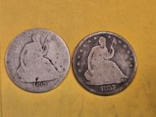 1869-S and 1857 Seated Liberty Half Dollars
