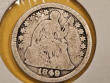 Key Variety! 1849/6 Seated Liberty Half Dime in Very Good