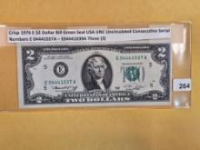 Three Crisp Uncirculated 1976 Two Dollar notes Sequential