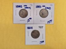 Three better date Liberty "V" Nickels