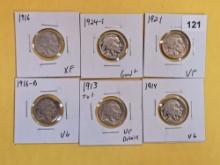 Six Better date or grade Buffalo Nickels