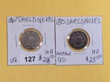 1867 and 1875 Shield Nickels