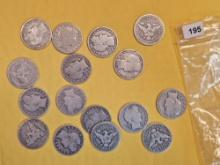 Sixteen mixed silver Barber Half Dollars