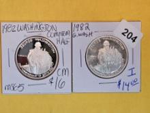 Two Proof Silver 1982-S Washington Commemorative half Dollars