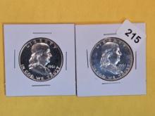 Two Proof 1961 silver Franklin Half Dollars