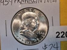 Very Choice Brilliant Uncirculated 1954 Franklin Half Dollar  FBL