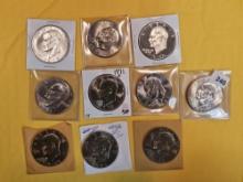 Ten Brilliant Uncirculated and Proof Eisenhower Dollars