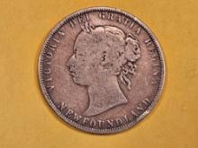 1874 Newfoundland silver 50 cents in Fine