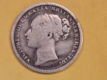 1880 Great Britain silver shilling in Fine