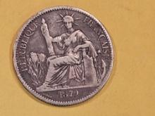 1879-A French-Indochina silver 50 cents in Fine