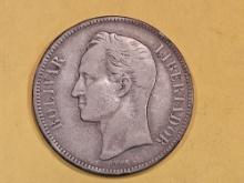 1902 Venezuela silver 5 bolivares in Very Fine