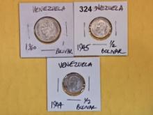 Three silver coins from Venezuela