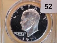 PCGS 1971-S Silver Eisenhower dollar in Proof 69 Deep Cameo