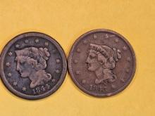 1843 and 1844 Braided Hair Large Cents