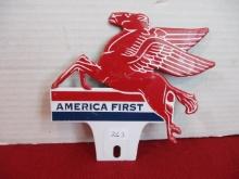 Mobil Oil America First Metal License Plate Topper