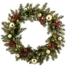 National Tree Company Wreath, Green - 24'' Glittery Gold-Tone Fir Wreath, Retail $70.00