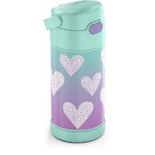 Thermos Kids Stainless Steel Vacuum Insulated Funtainer Straw Bottle, Purple Hearts, 12oz