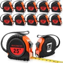 12Pieces 25 ft Tape Measures, Bulk Retractable Measuring Tapes w/Pause Buttons