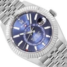 Rolex Mens Stainless Steel Blue Dial Sky Dweller Jubilee Band With Box And Card