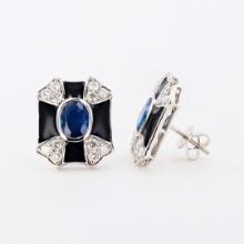 2.60 ctw Blue Sapphire and 1.11 ctw Diamond Platinum Earrings
