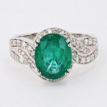2.95 ctw Emerald and 0.47 ctw Diamond 18K White Gold Ring