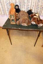 Vintage Wooden Card Table & Plush Animals