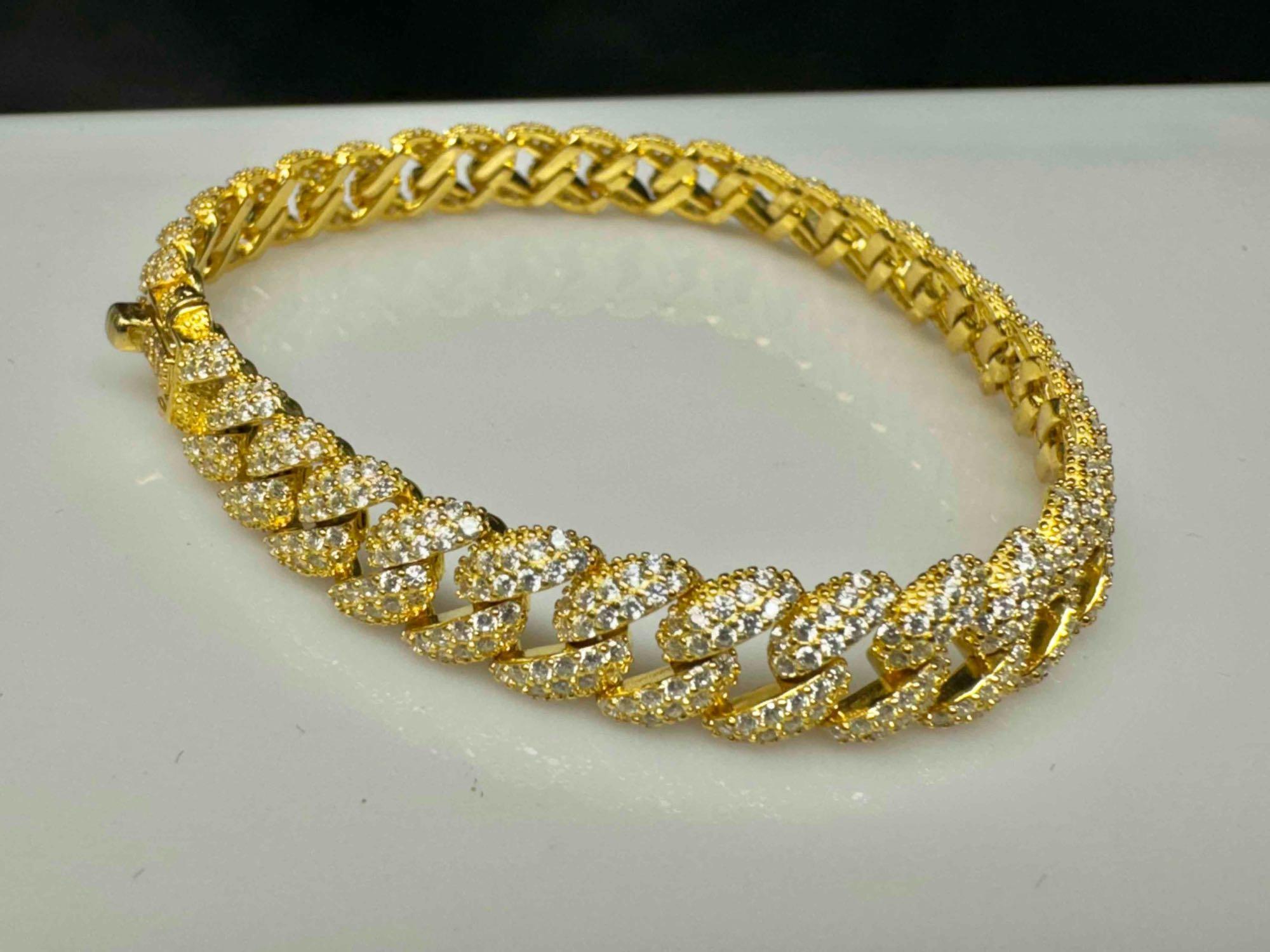 14k Gold Plated s925 Sterling Silver Bracelet with Moissanite Diamonds 16.4g total