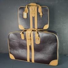 Set of 2 brown leather Aries suitcases with lock/key