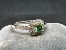 GRA Silver Green Moissanite Diamond Ring 2.58 Grams